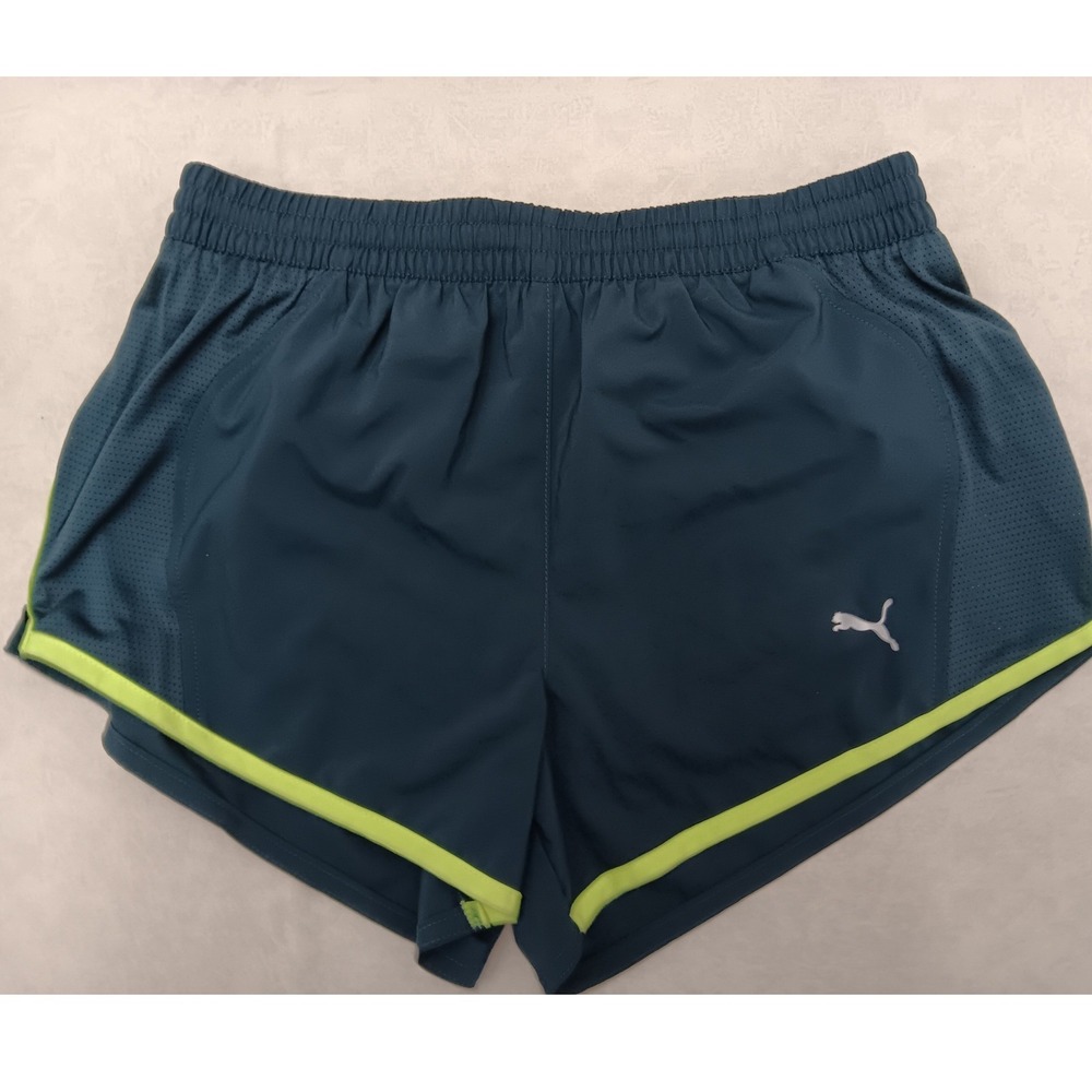 Puma DryCell Women's Running Shorts Teal Blue Neon Yellow Size Small Athletic
